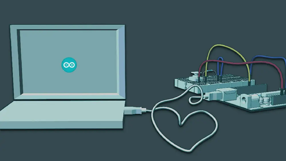 Bild aus der Animation: Verkabelung des Ardunino. 